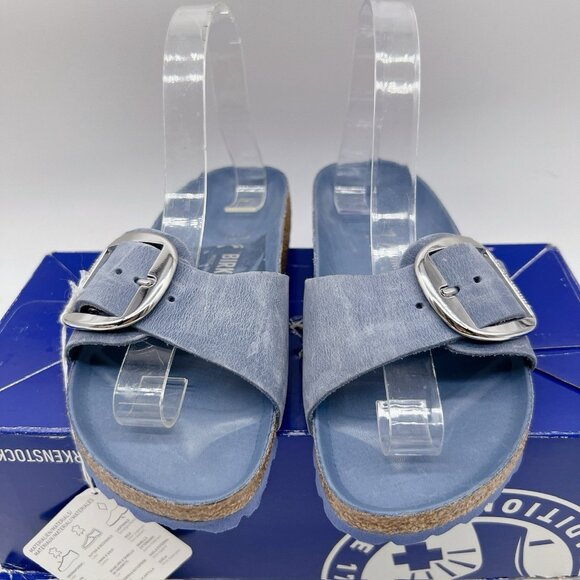 Birkenstock Madrid Big Buckle Sandal Blue Fog Oiled Leather Wms EU 37 US 6- 6.5 - Picture 4 of 13